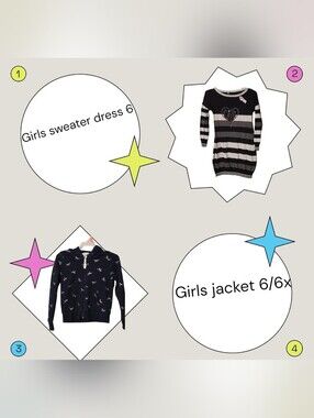 1 girls size 6 sweater dress/1 girls hooded size 6/6X jacket EUC